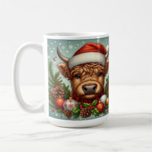 Mug Vache en chapeau de Père Noël entourée d'ornements