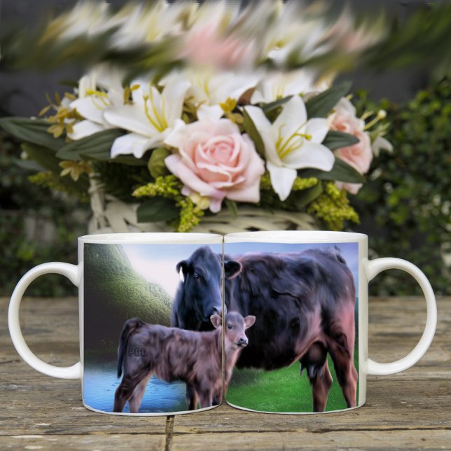 Mug Vache et veau de l'Angus noir (Créateur téléchargé)