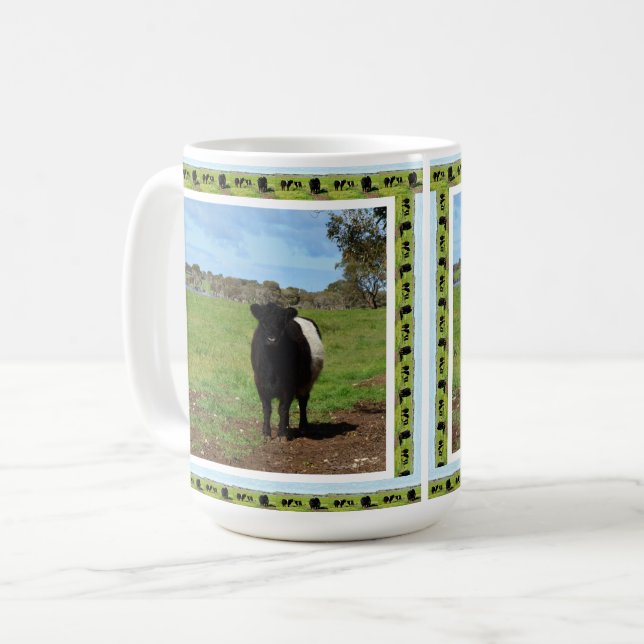 Mug Vache Galloway Ceintée Femme encadrée, (Devant gauche)