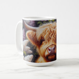 Mug Vache Highland avec Fleurs Lilac