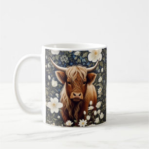Mug Vache Highland Élégant Blanc Floral