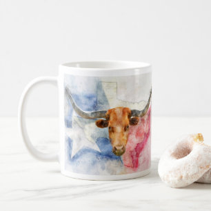 Mug Vache Longhorn avec carte du Texas et drapeau aqua
