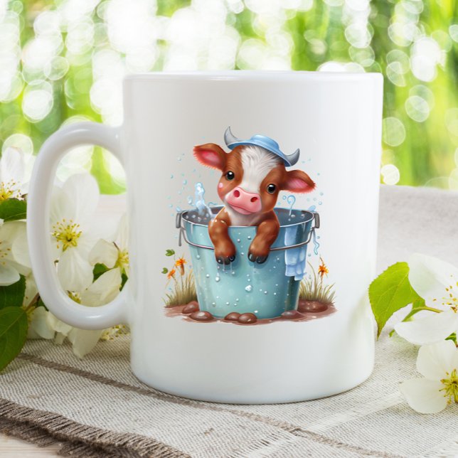 Mug Vache mignonne dans un seau Ferme Monogramme Perso (Créateur téléchargé)