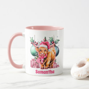 Mug Vache rose Highland Noël Enfants Chocolat chaud