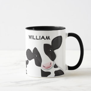 Mug Vaches illustrées Animal de ferme noir blanc rose
