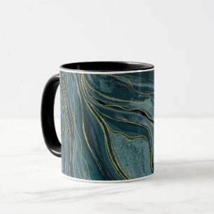Mug Vagues d'aquarelle Abstraite turquoise Blue Gold