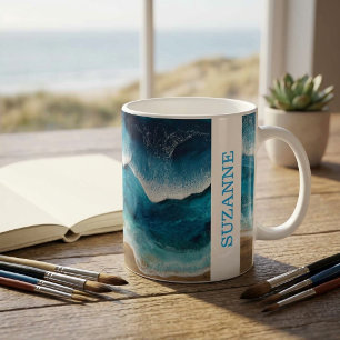 Mug Vagues de look en résine bleue Plage