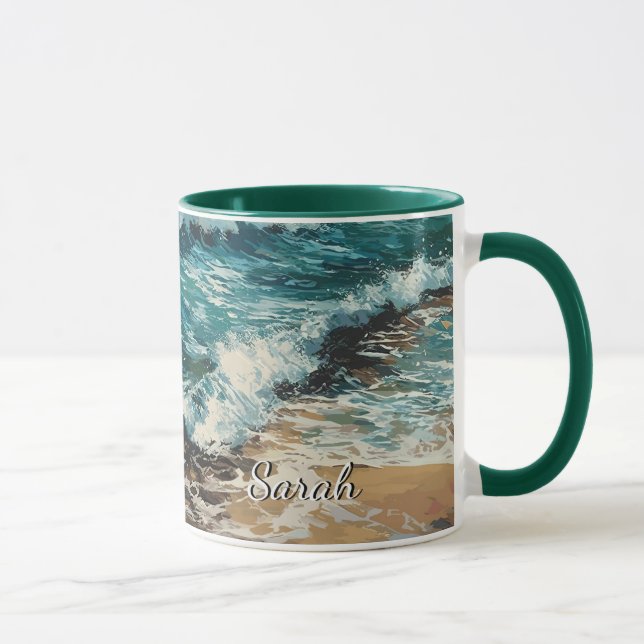Mug Vagues de plage et peinture de sable personnalisée (Droite)