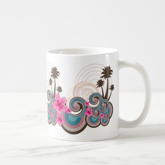 Mug Vagues tropicales Hibiscus roses chauds Plage Palm (Droite)