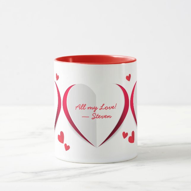 Mug Valentine Cute Paper Hearts Personnalisé (Centre)
