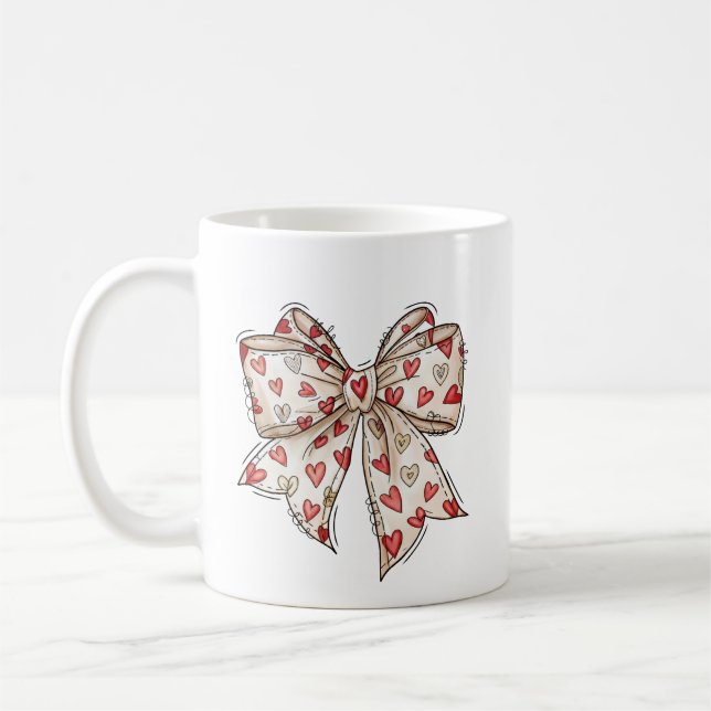 Mug Valentine Heart Bow Cute Ribbon (Gauche)