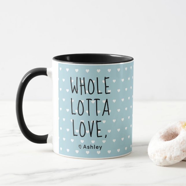 Mug Valentine Tout Love Love Coeurs Bleu (Avec donut)