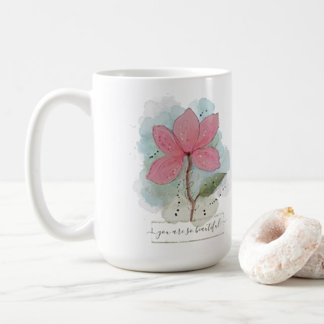 Mug Valentine Vous Êtes Si Belle Fleur Aquarelle (Avec donut)
