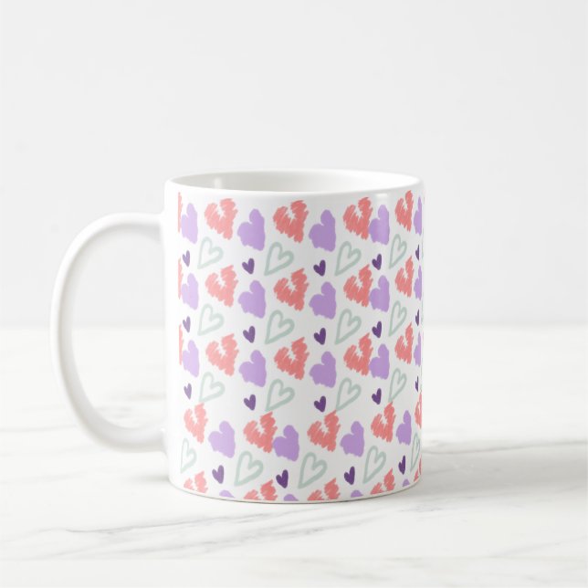 Mug Valentines Coeurs pourpre main tiré Motif (Gauche)