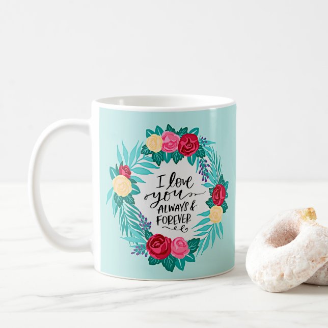Mug Valentines Jour Aimez-vous toujours rose Aqua (Avec donut)