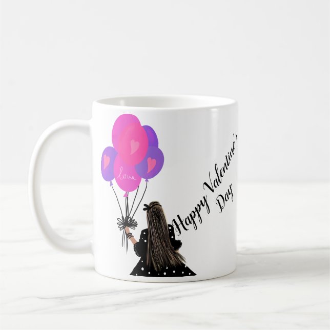 Mug Valentines Jour Balloon Chic Girl Illustration (Gauche)