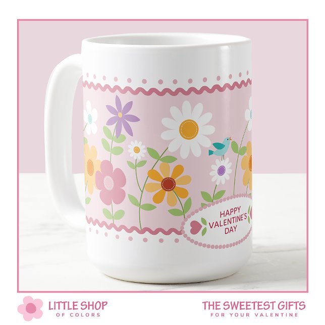 Mug Valentines Personnalisables à la florale rose (Créateur téléchargé)