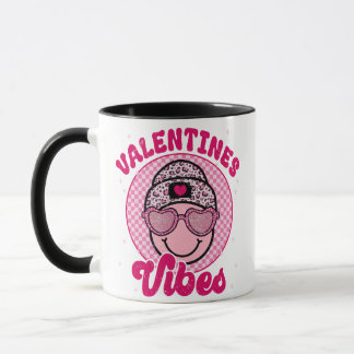 Mug Valentines Vibes Happy Face Design • Pink Leopard 