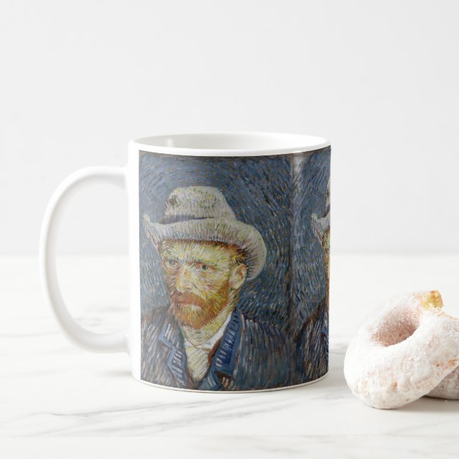 Mug Van Gogh Autoportrait Gris Sens Casquette Peinture (Avec donut)