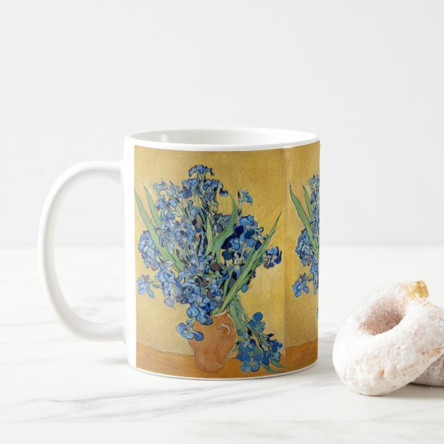 Mug Van Gogh Irises Vase Blue Flowers Bouquet Art (Avec donut)