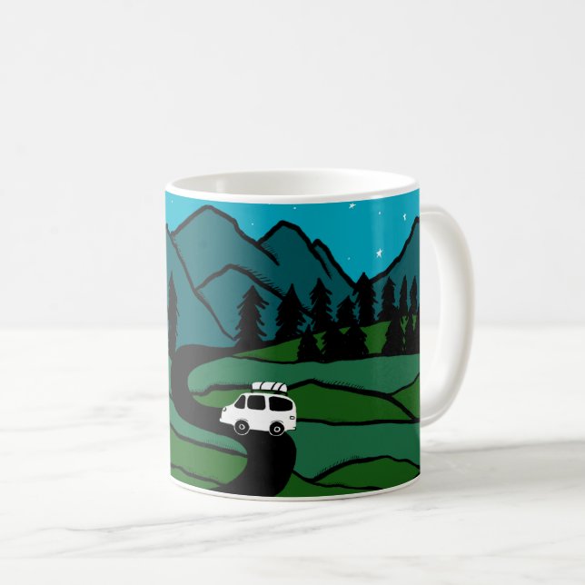 Mug Vanlife Road Trip Campervan Mountain Moon Stars (Devant droit)