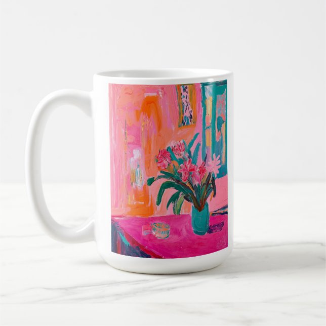 Mug Vase fauviste de fleurs roses et définition de fau (Gauche)