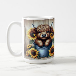 Mug Veau de vache Highland dans un seau métallique ave