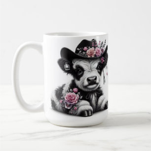 Mug Veau mignon portant un chapeau orné de fleurs