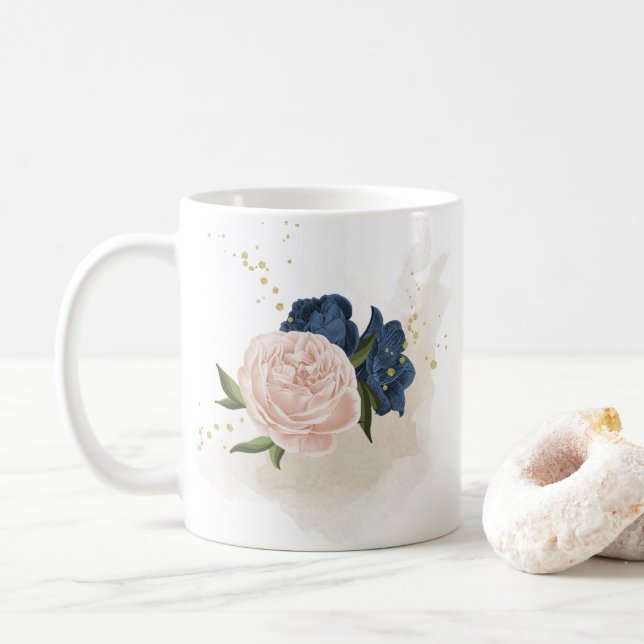 Mug végétation marine et fleurs roses rousses (Avec donut)