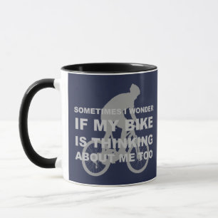 Mug Vélo drôle pensant au bleu imitation de citation