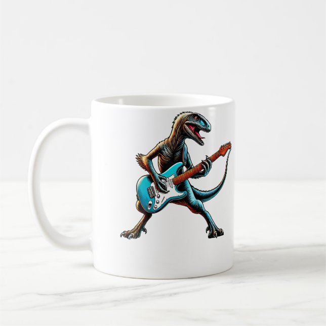 Mug Velociraptor Dinosaur Playing Guitar Musician Musi (Gauche)