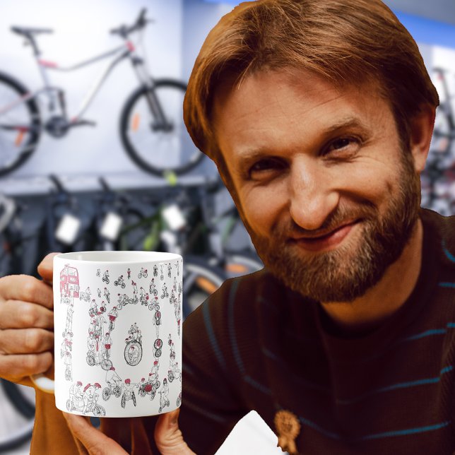 Mug Vélos Cyclisme Ligne Art (Cyclists riding bicycles line art london typography coffee mug for cycling sport enthusiasts )