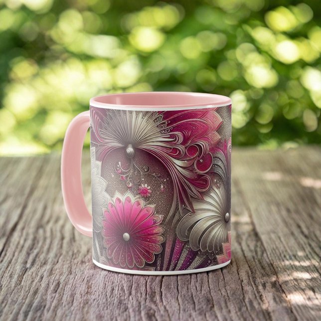 Mug Ventilateurs Art nouveau rose et argent (Créateur téléchargé)