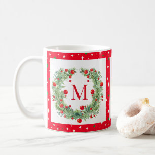 Mug Verdure hivernale rustique Monogramme Berry Wreath