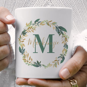 Mug Verdure or Floral Wreath Custom Monogramme