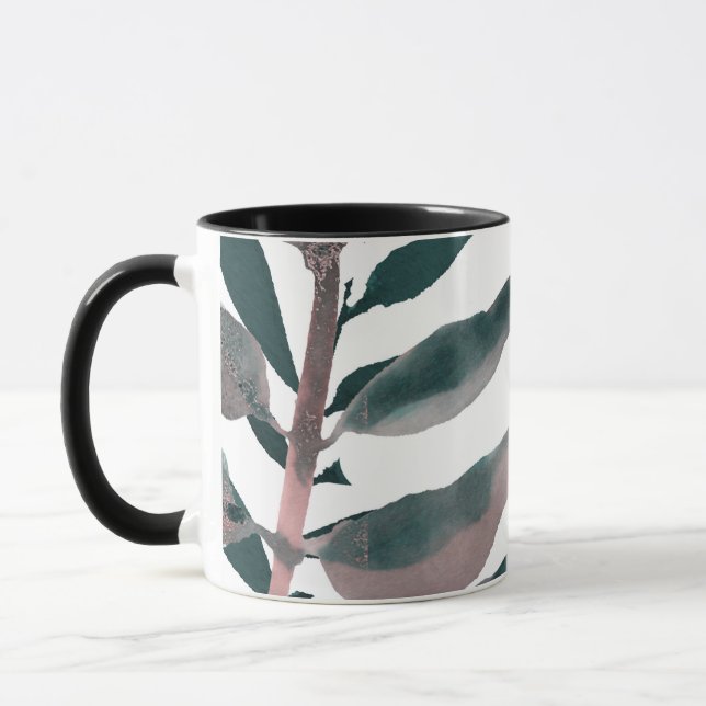 Mug Verdure rustique Bleue Botanique Feuille Aquarelle (Gauche)