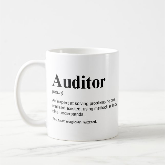 Mug Vérificateur Définition du travail amusant (Gauche)