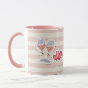 Mug Verre à vin et motif de cœur – Illu d'amour pastel