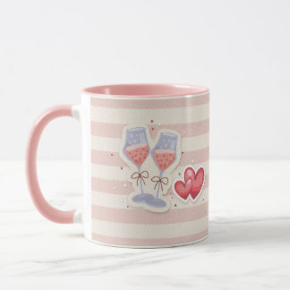 Mug Verre à vin et motif de cœur – Illu d'amour pastel
