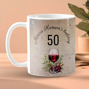 Mug Verre à vin rouge Olive Aquarelle 50e Anniversaire