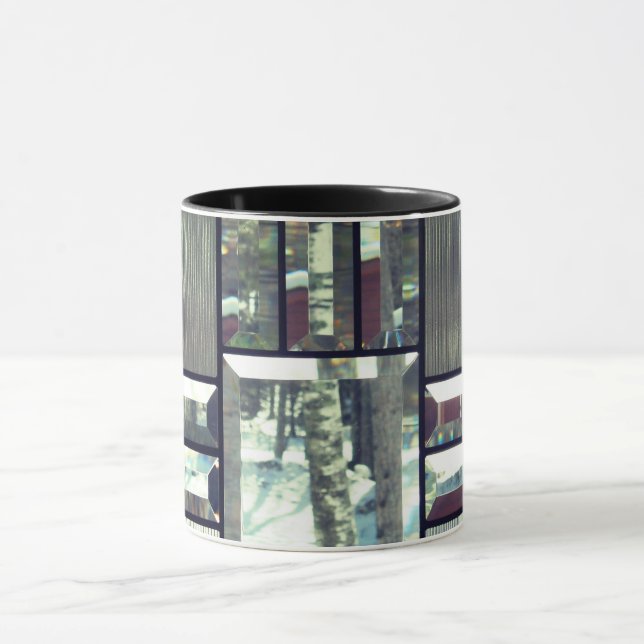 Mug Verre biseauté métallique look argent gris moderne (Centre)