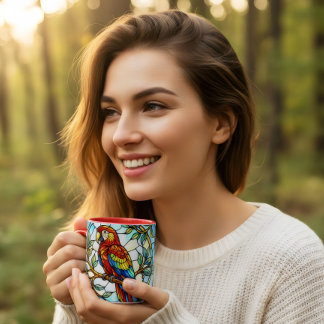 Mug Verre coloré floral beau perroquet café