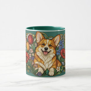 Mug Verre Corgi Art Nouveau Floral