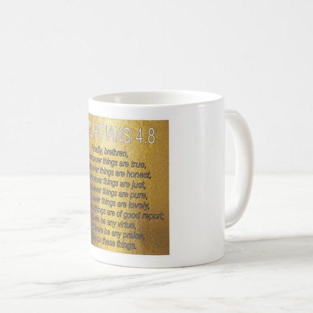 Mug Verset biblique Jour 7, PHILIPPIENS 4:8 (Devant droit)
