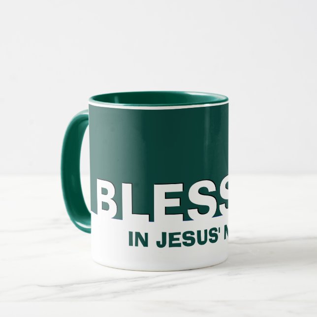 Mug Vert BÉNÉFICIÉ Dans Le Nom De Jésus Christian (Devant gauche)