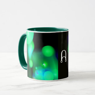 MUG VERT BLEU NOIR FRACTAL BUBBLES MONOGRAMME