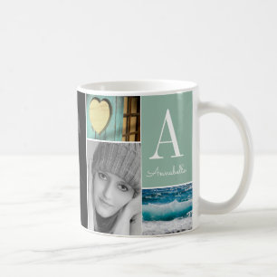 Mug Vert classique de menthe de monogramme de collage