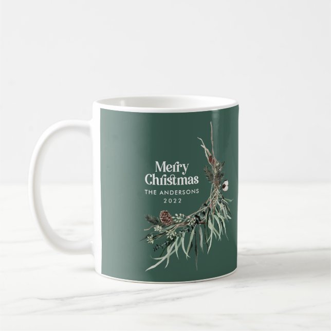 Mug Vert élégant aquarelle botanique Noël chic (Gauche)
