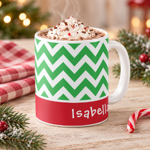 Mug Vert festif chevron Noël nom personnalisé