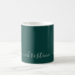 Mug Vert foncé C21 Blanc Minimaliste Moderne Nom Perso